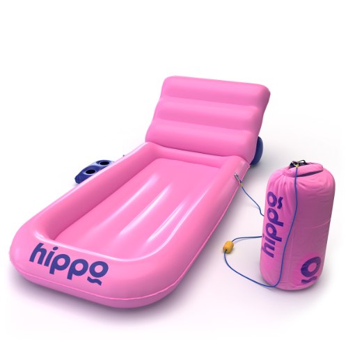 מזרון ים מיטה עם מעמד כוסות ועוגן Hippo - ורוד