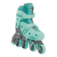 גלגיליות 2 ב-1 מידה 26-29 צבע מנטה Globber 2 in 1 – גלגילייה בודדת בצבע מנטה ואפור עומדת על רקע לבן עם ארבעה גלגלים בשורה