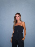 BELTED STRAPLESS  TOP- BLACK STRIPED