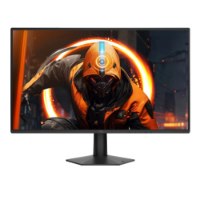 מסך גיימינג 27 אינץ' Aoc 27G50F – מסך שחור בודד ניצב על מעמד מציג דמות עתידנית עם עיניים זוהרות IPS