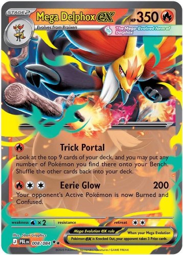 קלף פוקימון בודד single - MEGA DELPHOX EX – PITCH BLACK – 008/084