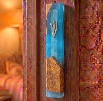 בית מזוזה יוקרתי 15 ס"מ – כחול רויאל ועץ זית