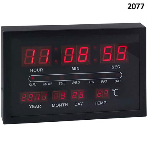 שעון קיר דיגיטלי תאריכון ומד מעלות שחור   30X19ס"מ  (כולל שנאי) דגם 2077