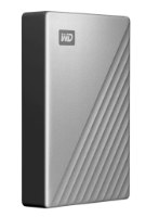 כונן קשיח חיצוני Western Digital My Passport for Mac 4TB – פריט בודד בצבע אפור בהיר עם פסים אלכסוניים בולטים וצד כהה
