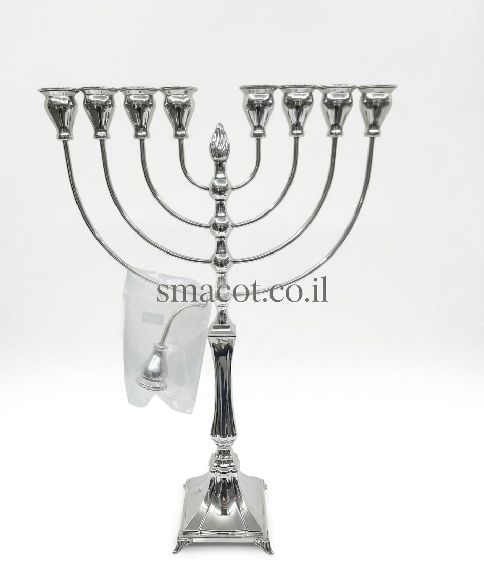 חנוכיה מכסף טהור טורבינו דגם  חלק 40 סמ - m