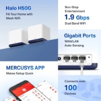 רואטר מארז זוגי Mercusys Halo H50G AC1900 – 2 4GHz תמונה המציגה שתי יחידות ראוטר לבנות עם בסיס כחול