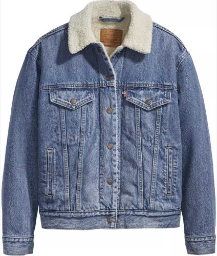 LEVI'S Women's Ex-Boyfriend Trucker Denim Faux Fur Lined Jean Blue Jacket