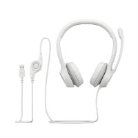 אוזניות עם מיקרופון צבע לבן Logitech H390 USB – אוזניות קשת לבנות עם מיקרופון מובנה מחבר USB ובקר שליטה על הכבל