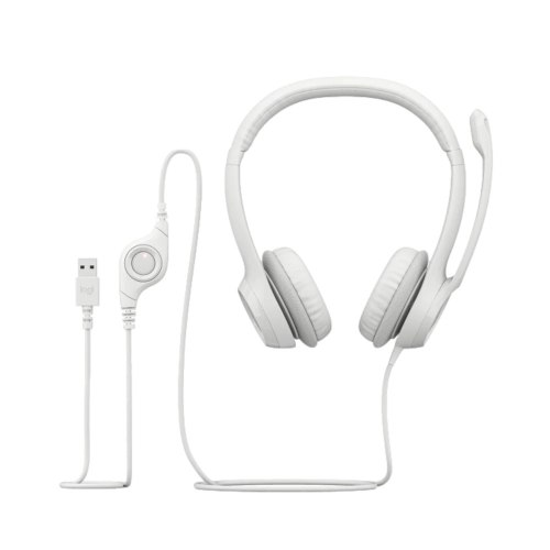 אוזניות למחשב בצבע לבן Logitech H390 עם מיקרופון וחיבור USB