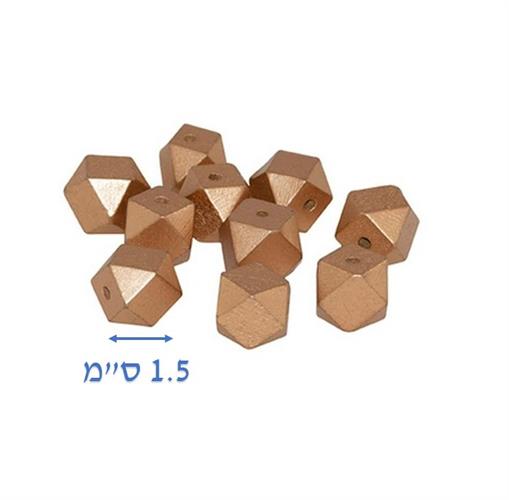 חרוזי עץ מצולעים  1.5 ס"מ זהב 16 יח'