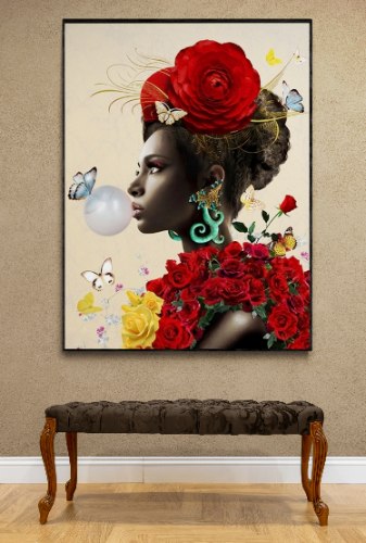 "My Name Is Rose" תמונת קנבס לבית של אישה מכוסה בורדים אדומים מנפחת בלון |תמונה ממוסגרת ומוכנה לתליה
