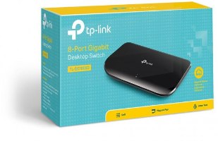 מתג TP-Link TL-SG1008D 8 Ports 10/100/1000Mbps – קופסת המתג בצבע תכלת-צהוב