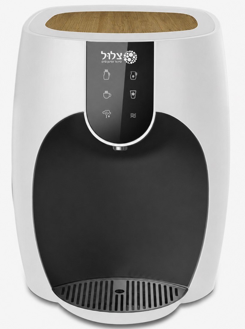 בר מים קומפקטי מתקדם צבע לבן ONE Touch We – מתקן לבן בעל ראש עץ פאנל בקרה שחור ומגש ניקוז