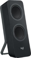 רמקולים למחשב Logitech Z207 10W – רמקול שחור בודד ניצב על רקע לבן מציג שני דרייברים עגולים בחזית ולוגו logi