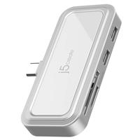 מתאם j5create USB-C עם שני חיבורי USB-C וקורא כרטיסים עם PD100W