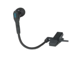 מיקרופון קונדנסר אלחוטי מקצועי לכלי נגינה Shure WB98H/C – פריט בודד מיקרופון שחור עם צוואר גמיש ותפס מונח על רקע לבן