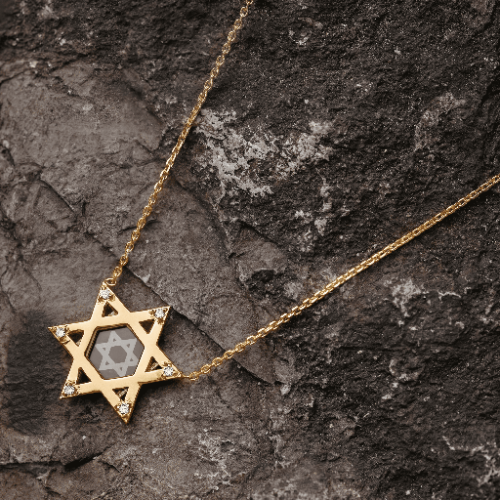 שרשרת זהב 14K מגן דוד עם יהלומים