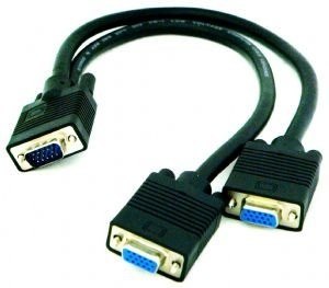 כבל מפצל VGA זכר - 2xVGA נקבה, 20 ס"מ