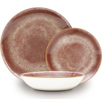 סט כלי אוכל פורצלן 18 חלקים Berlinger Haus Rose Gold BH10303 – שלושה כלי אוכל מפורצלן עם דוגמת כתמים אדמדמה-חומה