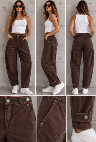 מכנס קורדרוי כיסים חום