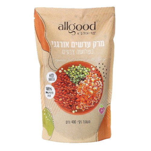 מרק עדשים אורגני בשלושה צבעים 400 גרם - allgood