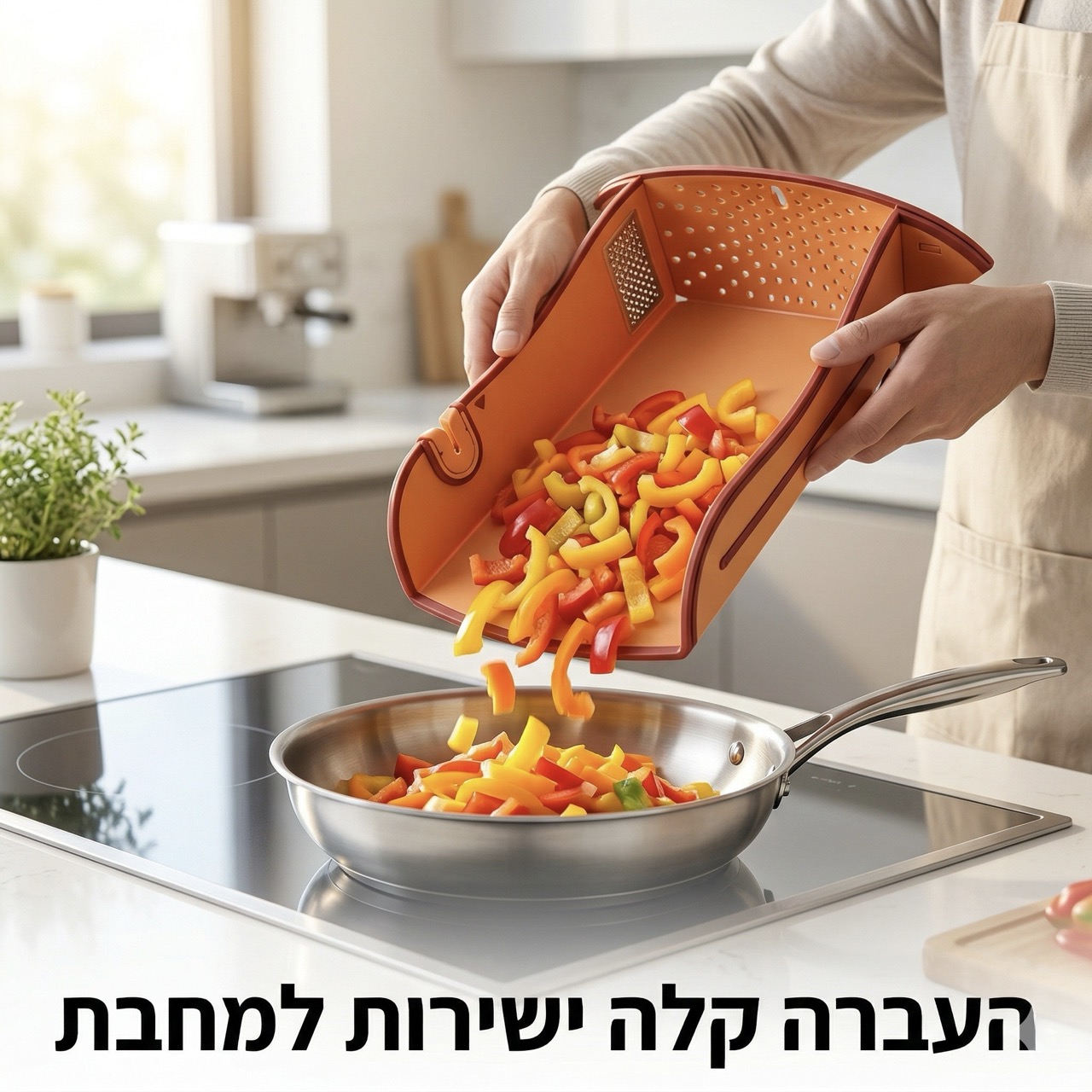 הדגמת שימוש בקרש החיתוך החכם - חיתוך יציב ובטוח, וקיפול קל ללא מאמץ