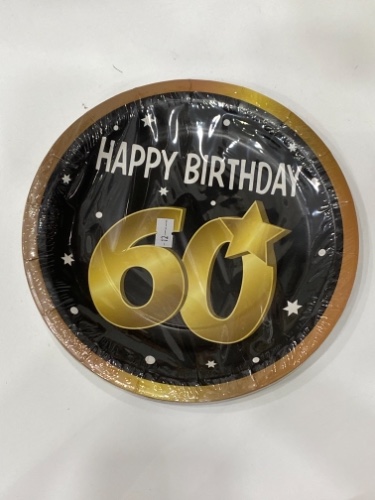 צלחות נייר 8 יח- יומולדת 60