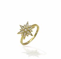 טבעת יהלומים בסגנון כוכב בזהב 14 קראט