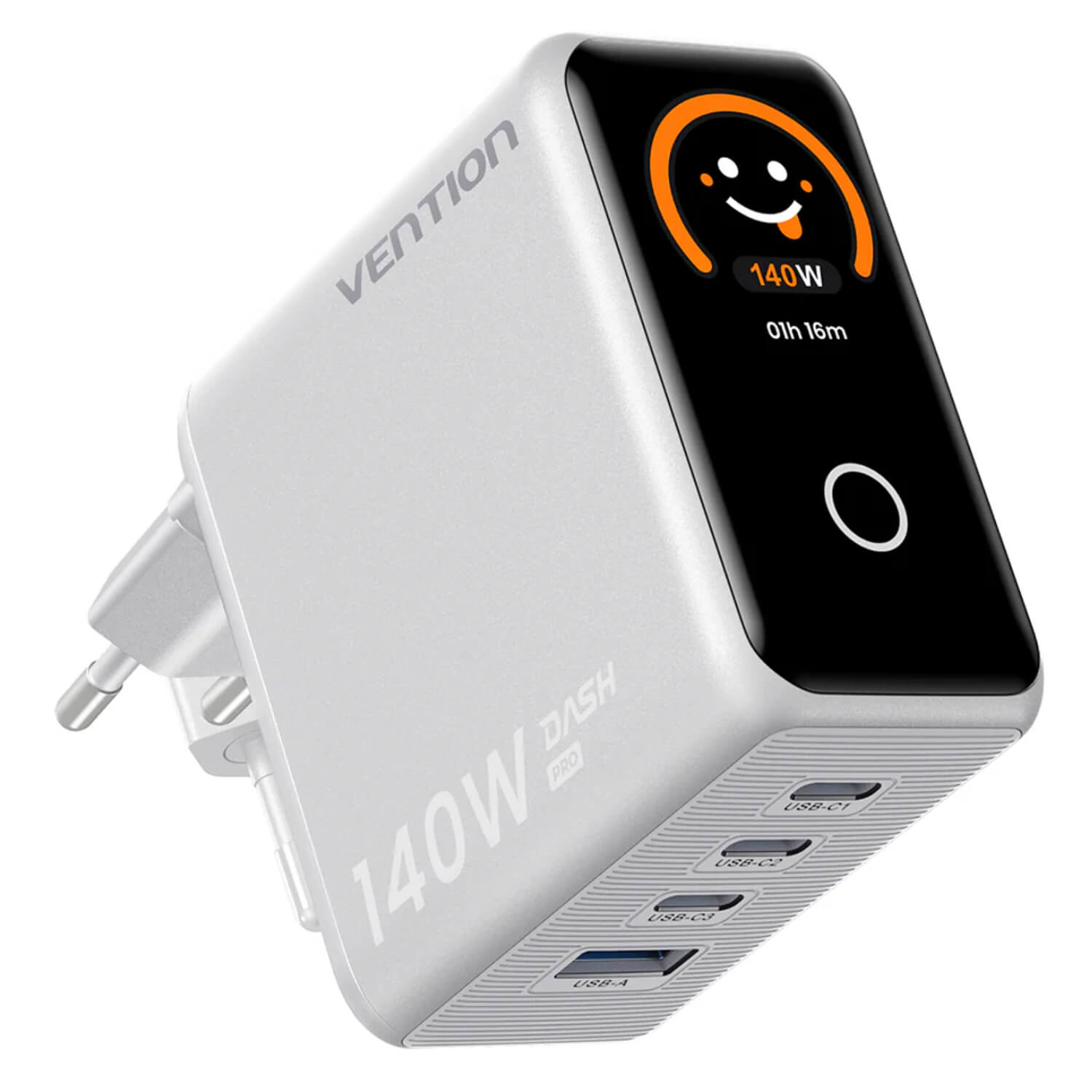 Vention 140W GaN5.0 PD3.1 USB(C+C+C+A) with Smart Display Wall Charger Silver