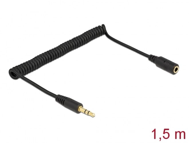 כבל מאריך אודיו מסולסל Delock Coiled Stereo Jack Extension Cable 3.5 mm 3 Pin 1.5 m