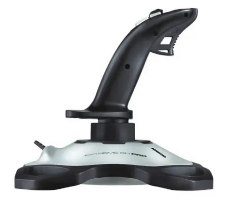 בקר טיסה Logitech Extreme 3D Pro Joystick – ג ויסטיק שחור וכסוף ניצב על בסיס רחב על רקע לבן