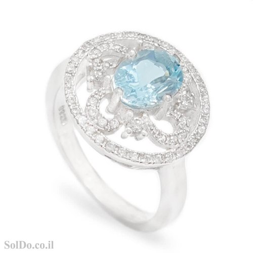 טבעת מכסף משובצת אבן טופז כחולה  ואבני זרקון RG1738 | תכשיטי כסף 925 | טבעות כסף
