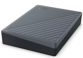 כונן קשיח חיצוני Western Digital My Passport 2TB USB-C – Type-C פריט בודד אפור כהה עם פסים אלכסוניים בחלקו העליון