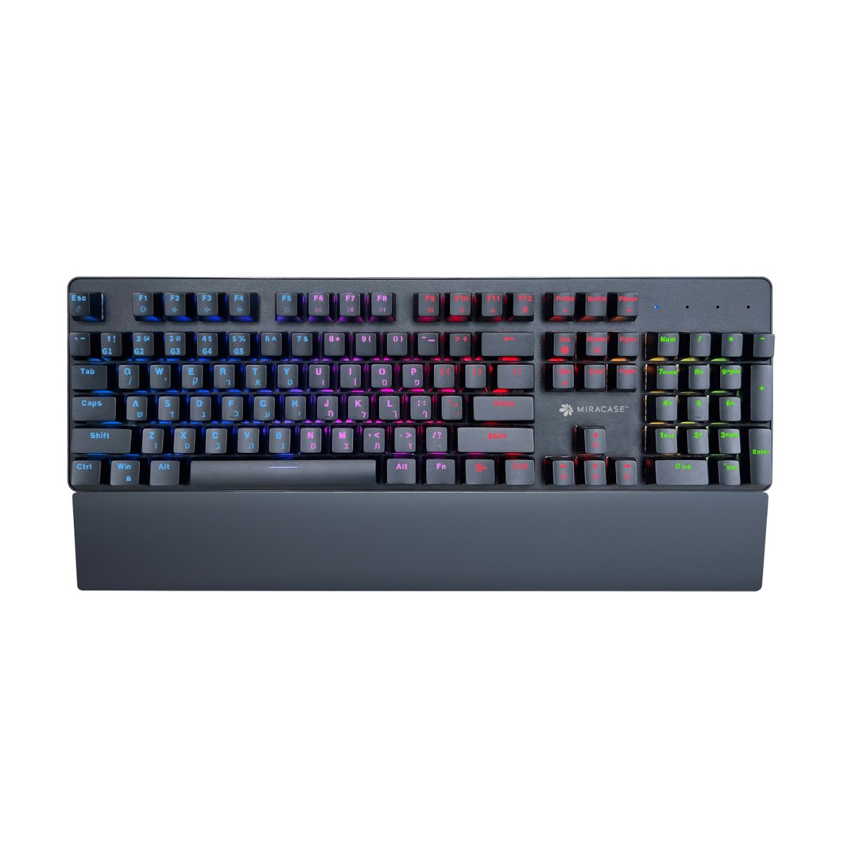 מקלדת גיימינג מכאנית חוטית עם משענת יד Miracase MMCK200 – Type-C מקלדת שחורה עם תאורת מקשים צבעונית ומשענת יד מחוברת