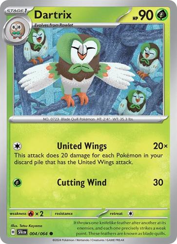 קלף בודד single פוקימון - dartrix - Shrouded Fable - 004/064