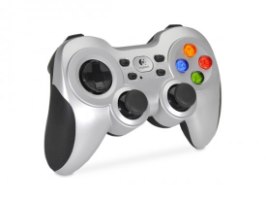בקר משחק אלחוטי Logitech F710 Gamepad – מבט קדמי-עליון, כסף ושחור עם כפתורים צבעוניים