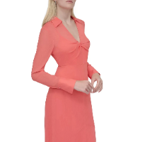 DKNY Women's Dress Sz 12 Collared V-Neck Long-Sleeve Chiffon Pink