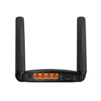 נתב Tp-Link Archer MR200 AC750 – חוטי מבט אחורי של הנתב השחור עם כניסות רשת לחצני שליטה וחריץ סים