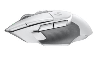 עכבר גיימינג אלחוטי Logitech G502X Lightspeed – מבט צד שמאלי על עכבר לבן עם כפתורי אגודל