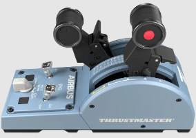 מצערת טיסה Thrustmaster TCA Quadrant Airbus Edition PC – בקר טיסה כחול-אפור עם שתי ידיות מצערת שחורות לחצנים וסוויצ ים