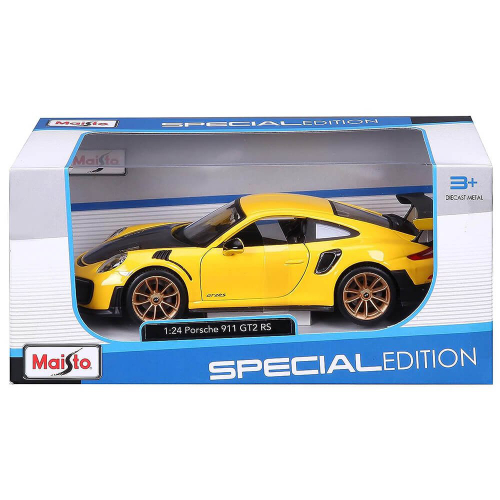 מאיסטו - דגם מכונית פורשה גי טי 3 צהובה - 1:24 Maisto Porsche 911 GT2 RS