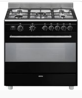 תנור רוחב 90 ס"מ משולב כיריים גז דגם Smeg BG91B שחור