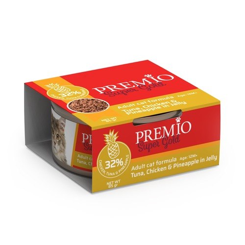 PREMIO מעדן נתחי טונה ועוף ואננס ברוטב 85 גרם