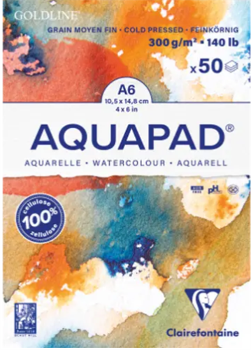 בלוק ציור גולדליין לצבע מים AQUAPAD אקווה פד 50 דף 300ג' A6