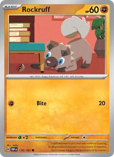 קלף בודד single פוקימון - rockruff - Obsidian Flames - 116/197