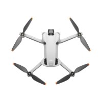 רחפן כולל שלט חכם DJI Mini 4 Pro – רחפן בצבע אפור בהיר עם ארבעה פרופלורים אפורים וקצוות כתומים על רקע לבן