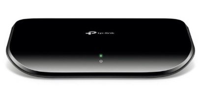 מתג TP-Link TL-SG1005D 5 Ports 10/100/1000Mbps – מבט מלמעלה על המתג השחור עם לוגו TP-Link ונורית