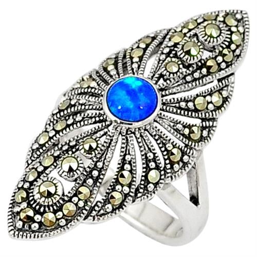 טבעת כסף משובצת Marcasite ואופאל כחול RG9083 | תכשיטי כסף 925 | טבעות כסף