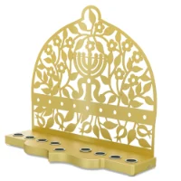 חנוכיית אלומיניום כסוף  נגזרת מנורה ופרחים