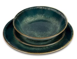 סט כלי אוכל פורצלן 18 חלקים Berlinger Haus Green BH10300 – ערימה של צלחת אוכל צלחת מנה וקערה בצבע ירוק כהה עם שוליים חומים